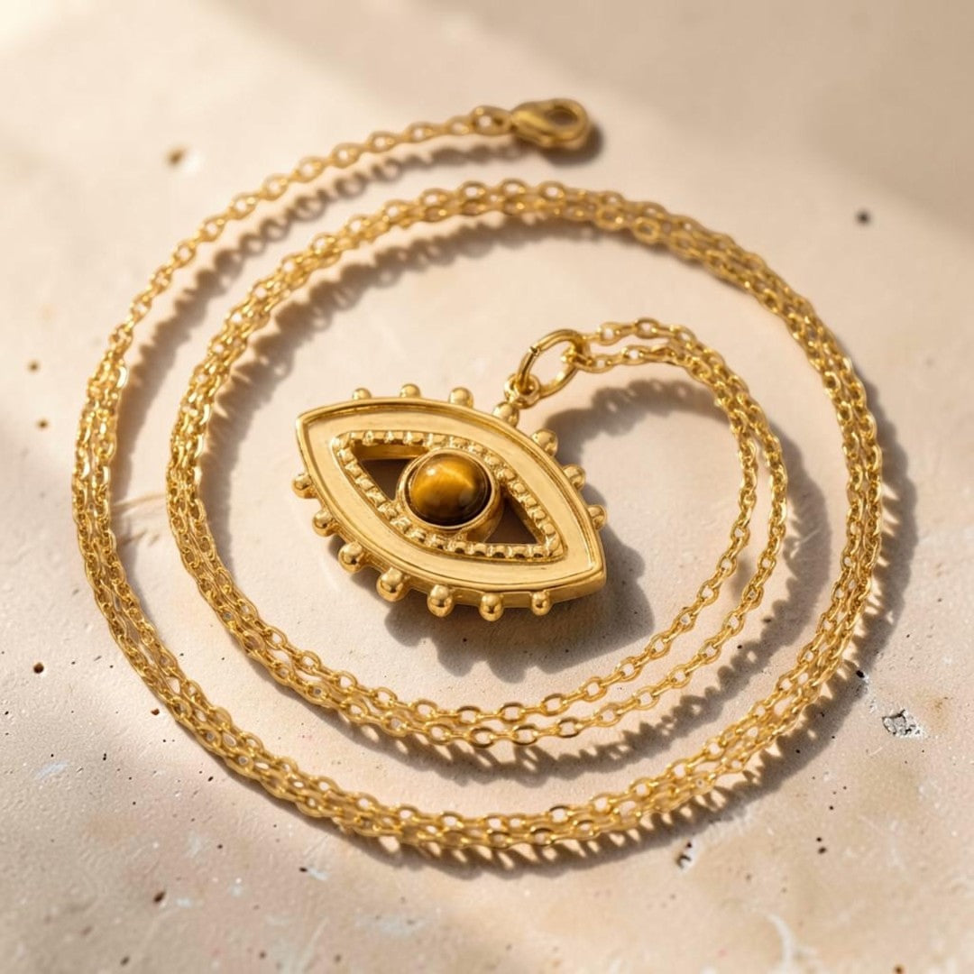 ATELIER-TIBET – Collier Mauvais Œil Protection & Confiance en Œil de Tigre
