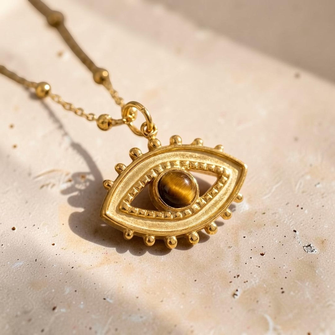 ATELIER-TIBET – Collier Mauvais Œil Protection & Confiance en Œil de Tigre