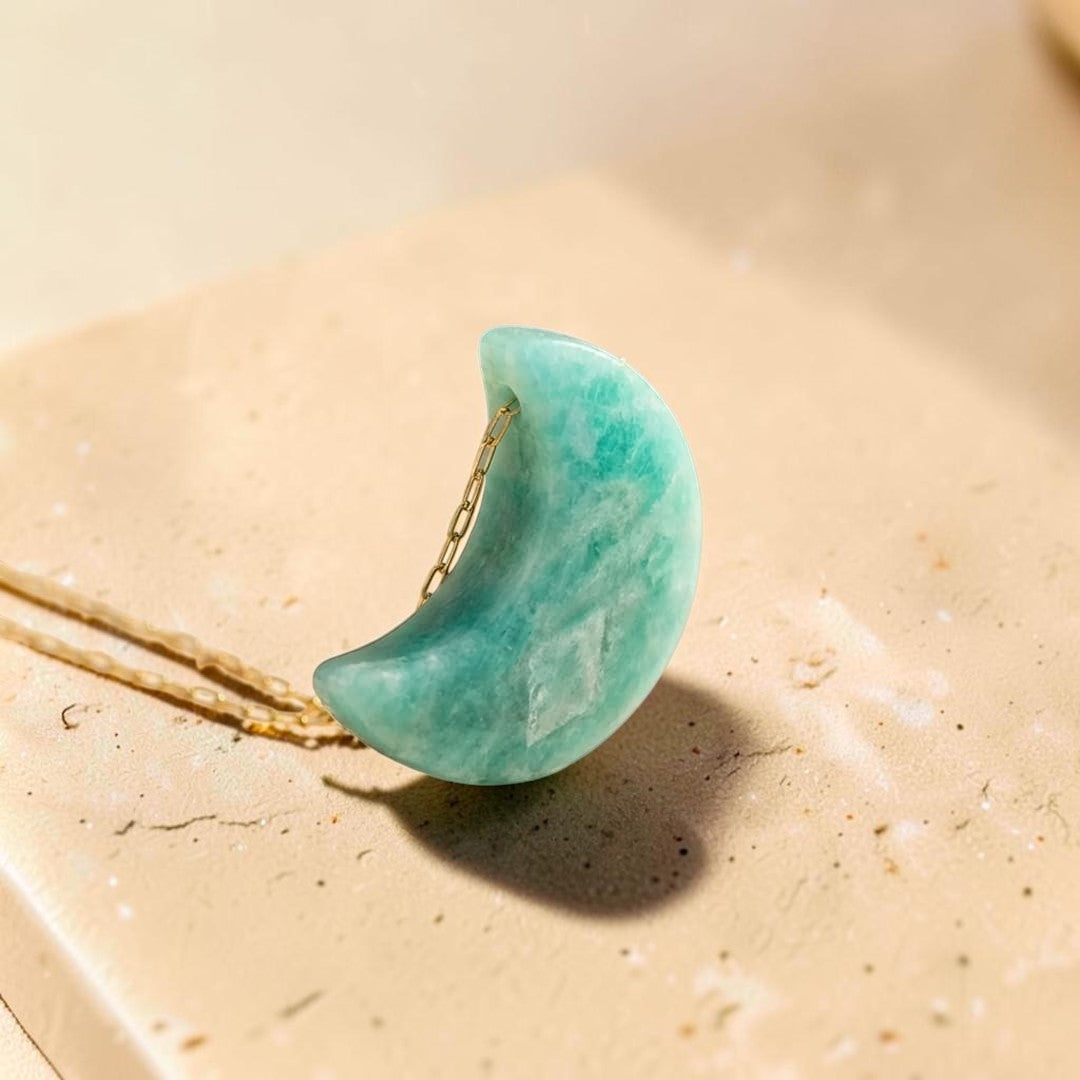 ATELIER-TIBET – Pendentif Lune Réconfort Émotionnel en Amazonite