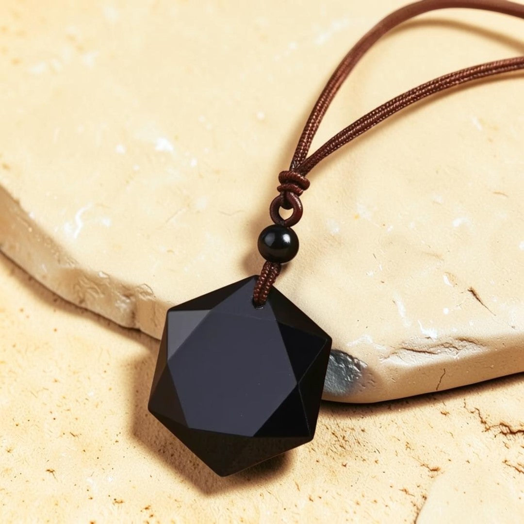ATELIER-TIBET – Pendentif Étoile en Obsidienne Noire