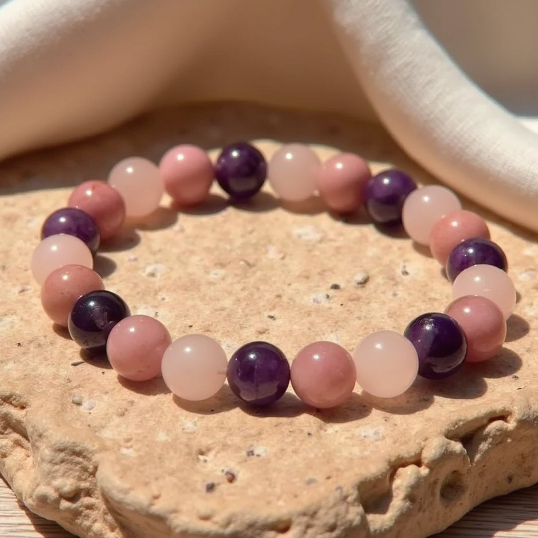 ATELIER-TIBET – Bracelet Amour de Soi en Rhodonite, Quartz Rose & Améthyste