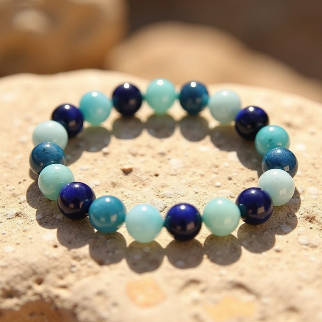 ATELIER-TIBET – Bracelet Océan en Amazonite, Lapis Lazuli, Aigue-Marine & Apatite