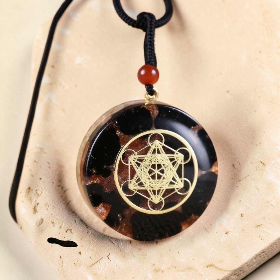 ATELIER-TIBET – Pendentif Orgonite Puissance de Métatron en Obsidienne & Grenat