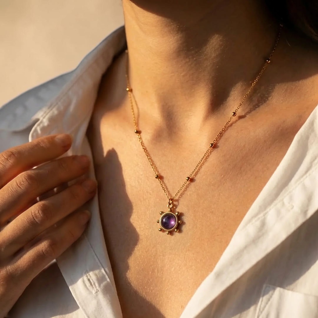 ATELIER-TIBET – Pendentif Soleil Spirituel en Améthyste
