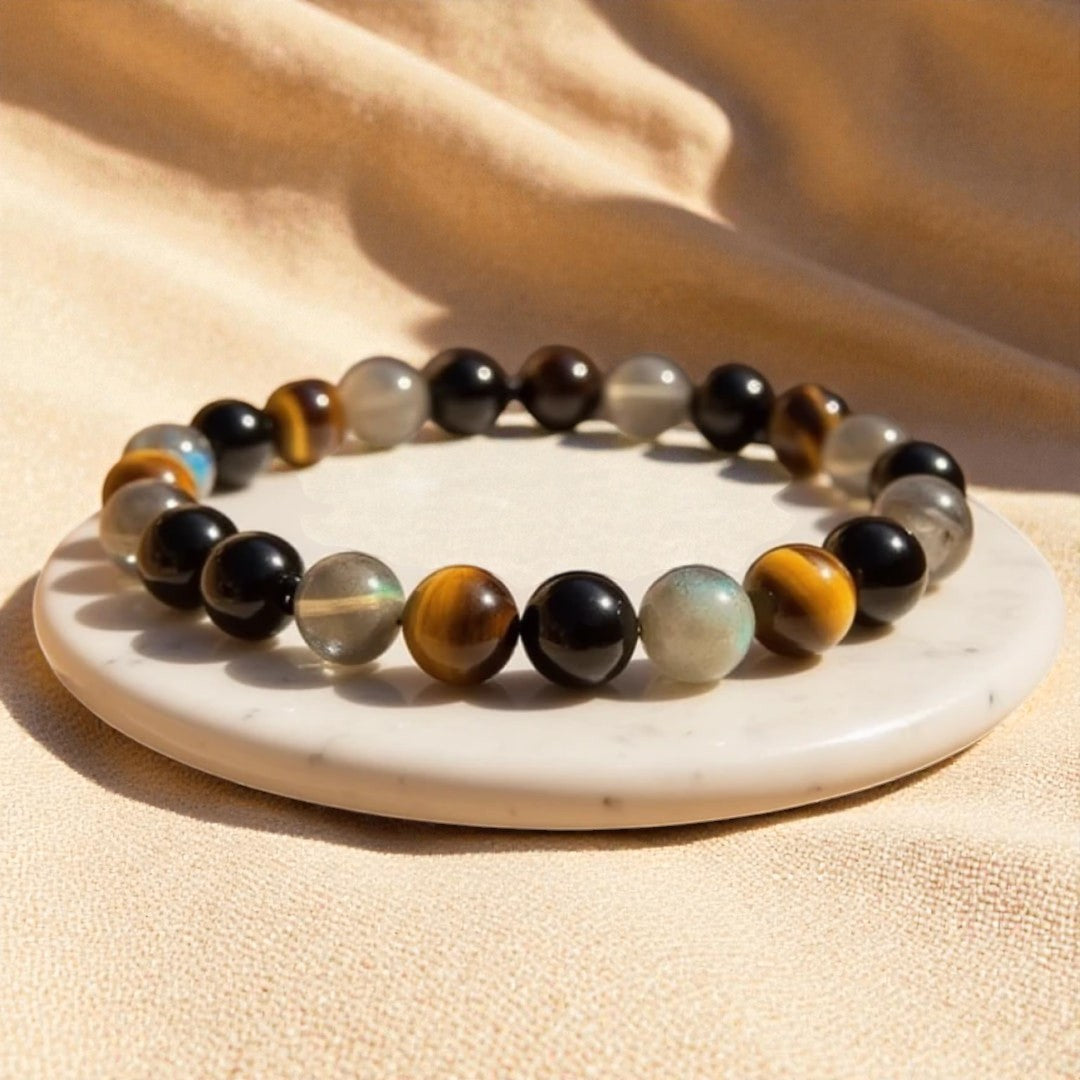 ATELIER-TIBET – Bracelet Protection Ultime en Tourmaline, Oeil de Tigre & Labradorite