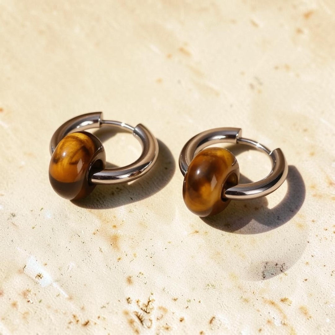 ATELIER-TIBET – Boucles d'Oreilles Double Créole en Pierres Naturelles