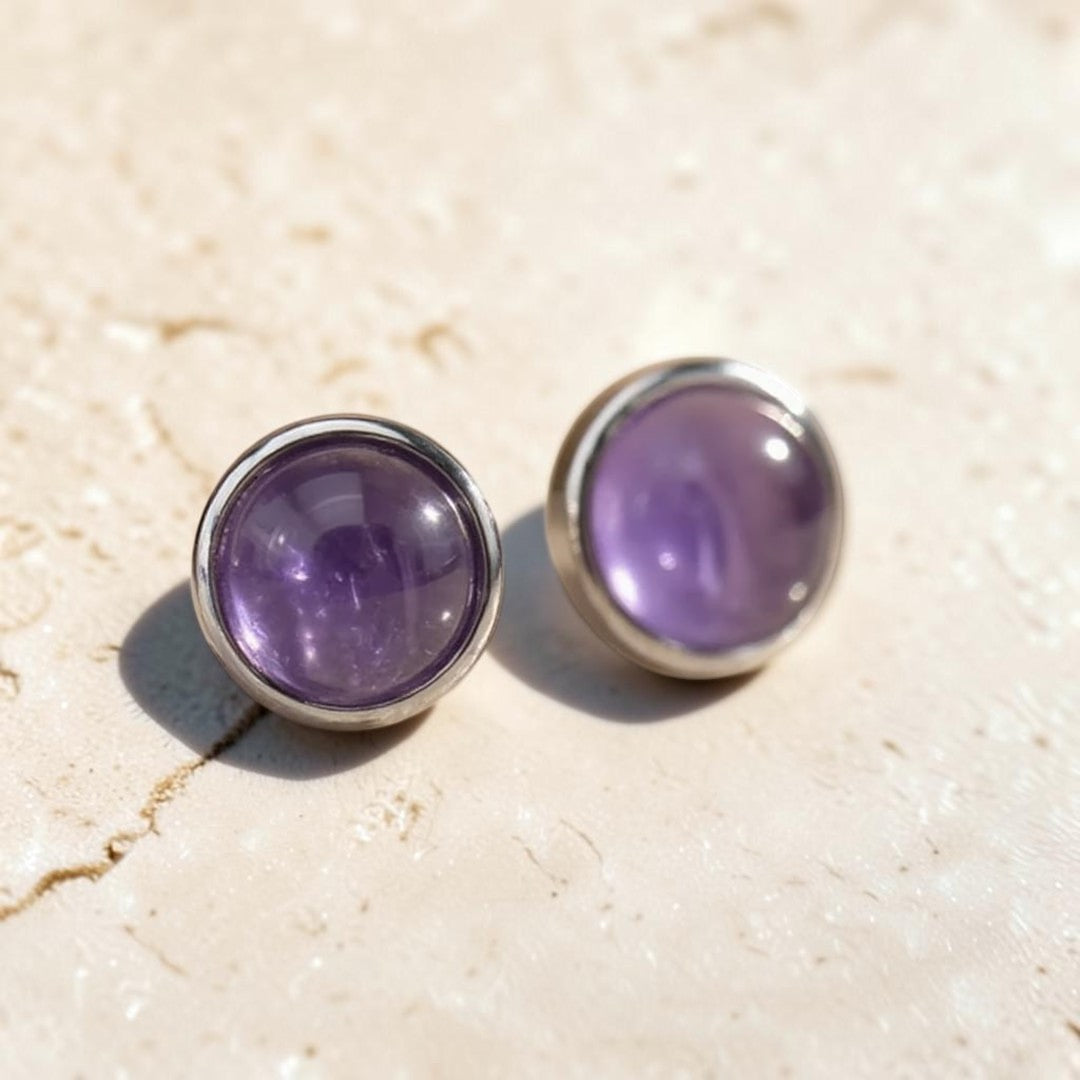 ATELIER-TIBET – Boucles d'Oreilles Clous en Améthyste & Argent