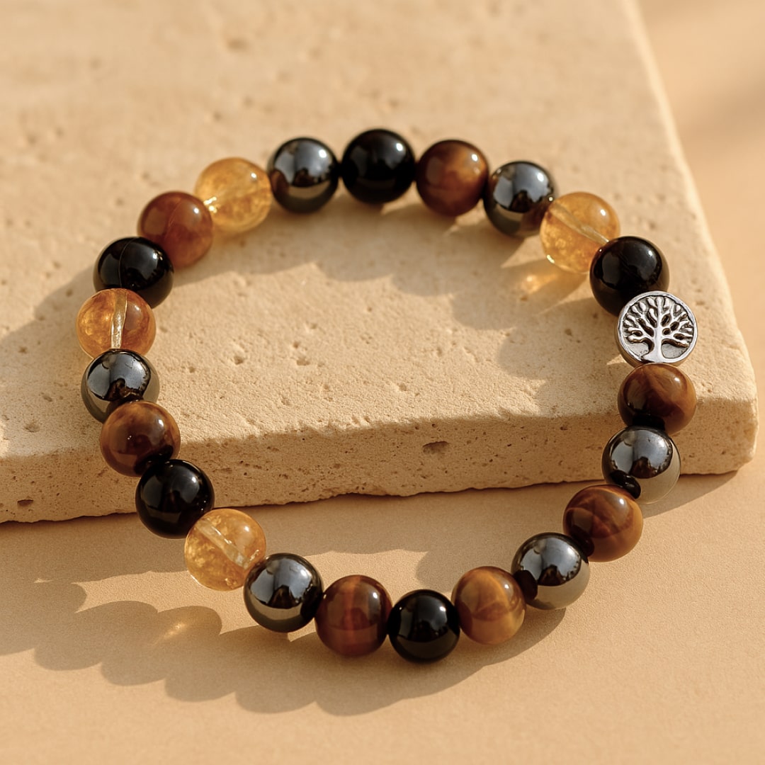 ATELIER-TIBET – Bracelet Force & Lumière en Oeil de Tigre, Citrine, Hématite & Obsidienne