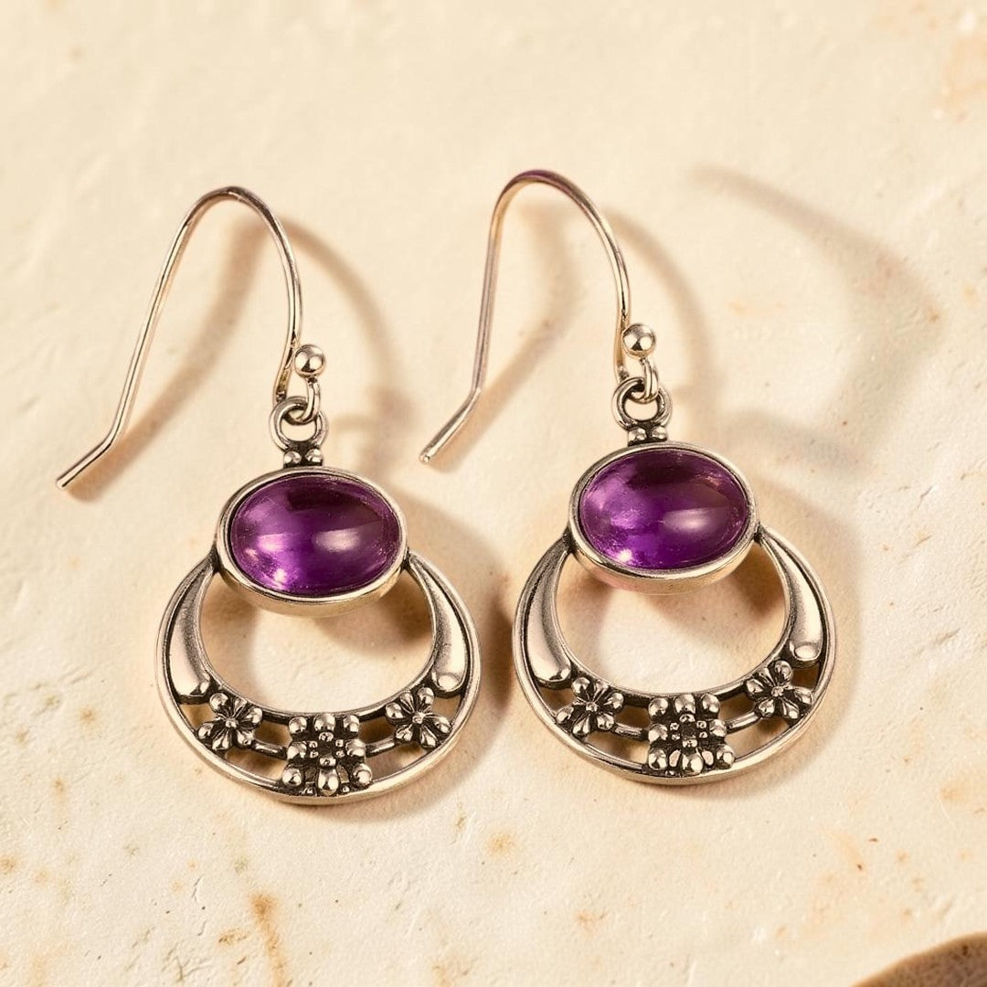 ATELIER-TIBET – Boucles d’Oreilles Sagesse Féminine en Améthyste & Argent