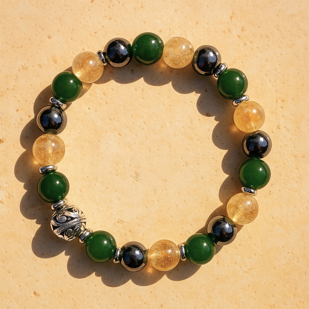 ATELIER-TIBET – Bracelet Premium Chance Suprême en Jade, Citrine & Hématite