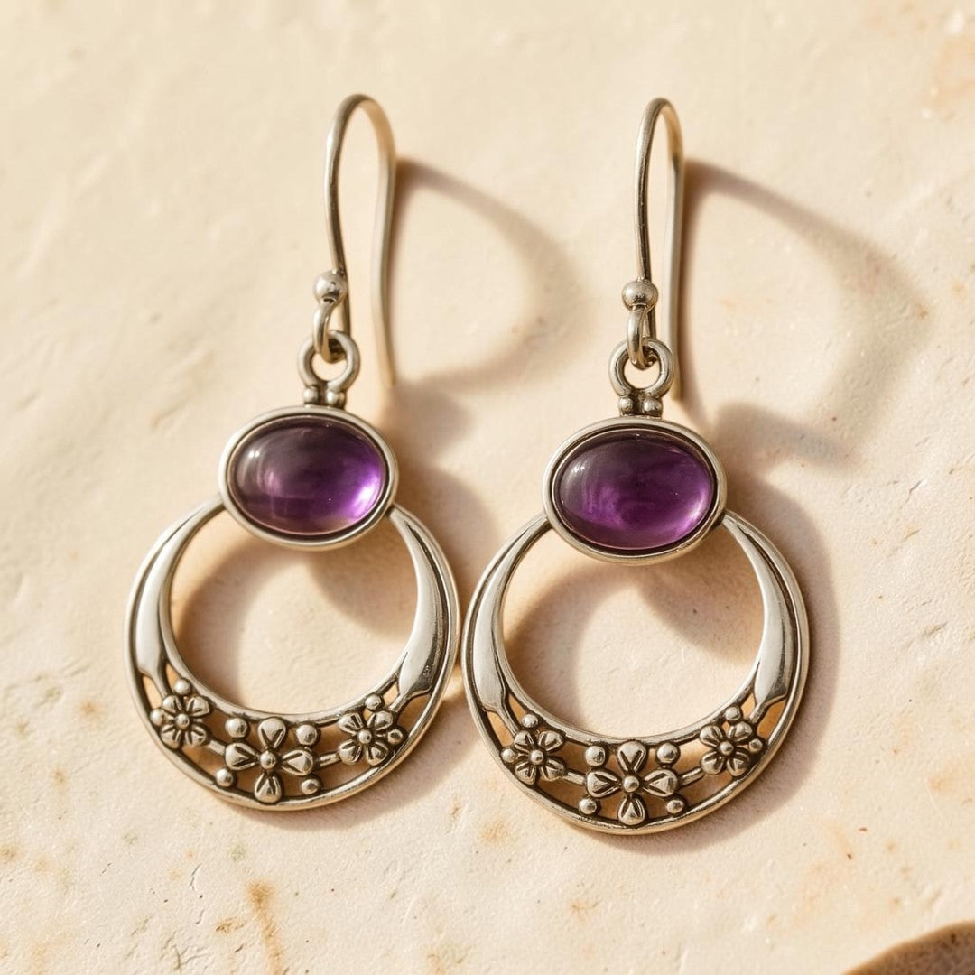 ATELIER-TIBET – Boucles d’Oreilles Sagesse Féminine en Améthyste & Argent