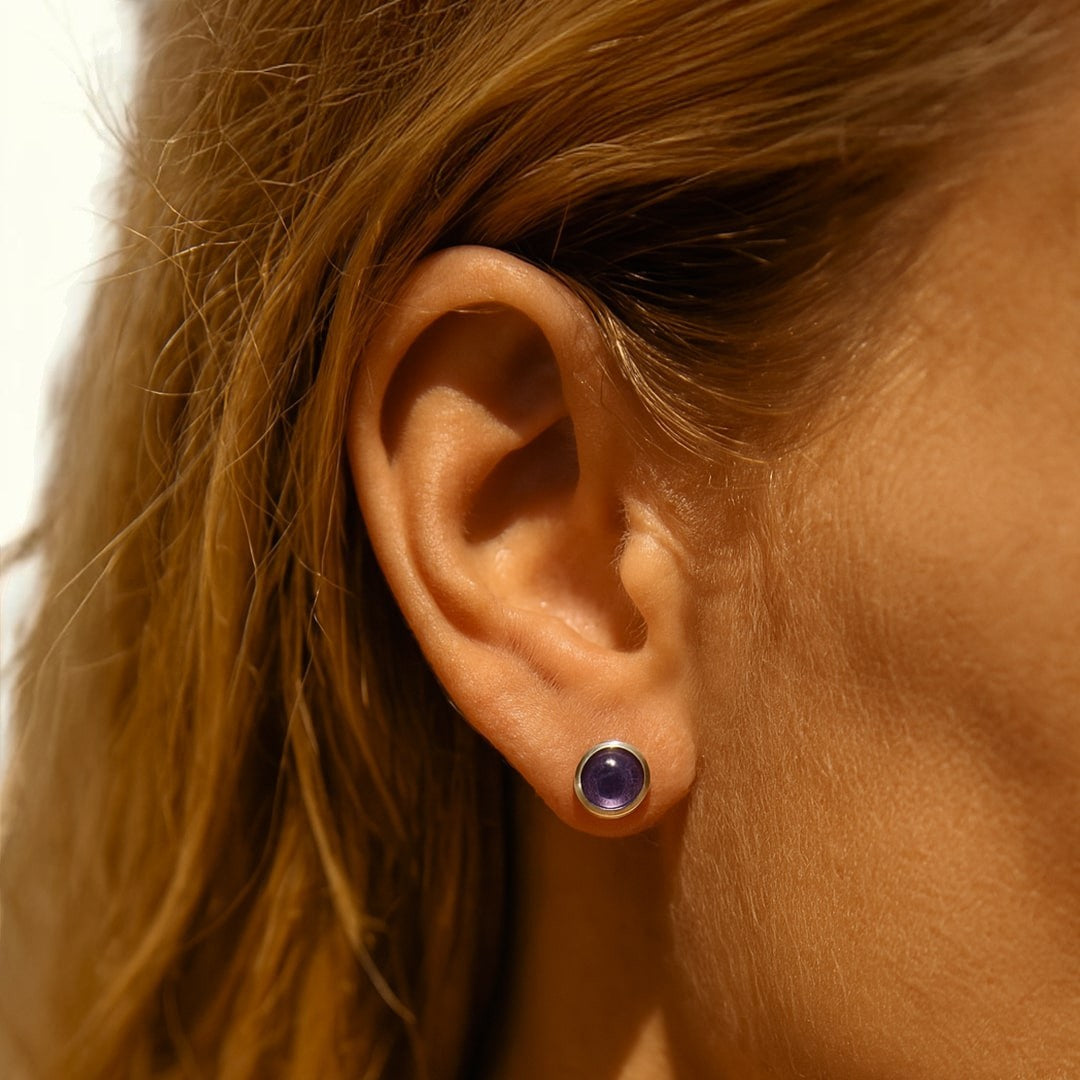 ATELIER-TIBET – Boucles d'Oreilles Clous en Améthyste & Argent