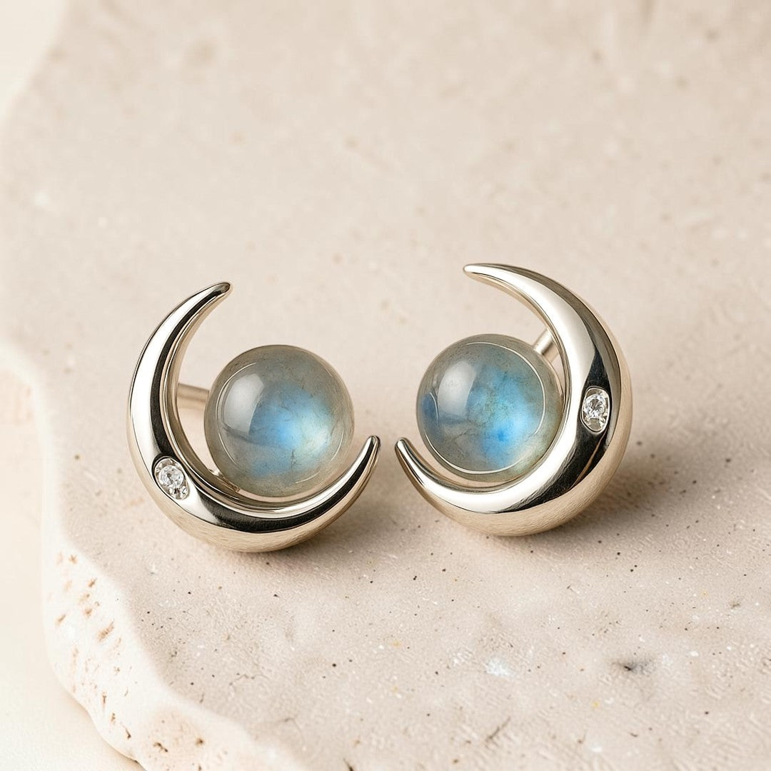 ATELIER-TIBET – Boucles d'Oreilles Lunes Mystiques en Labradorite & Argent
