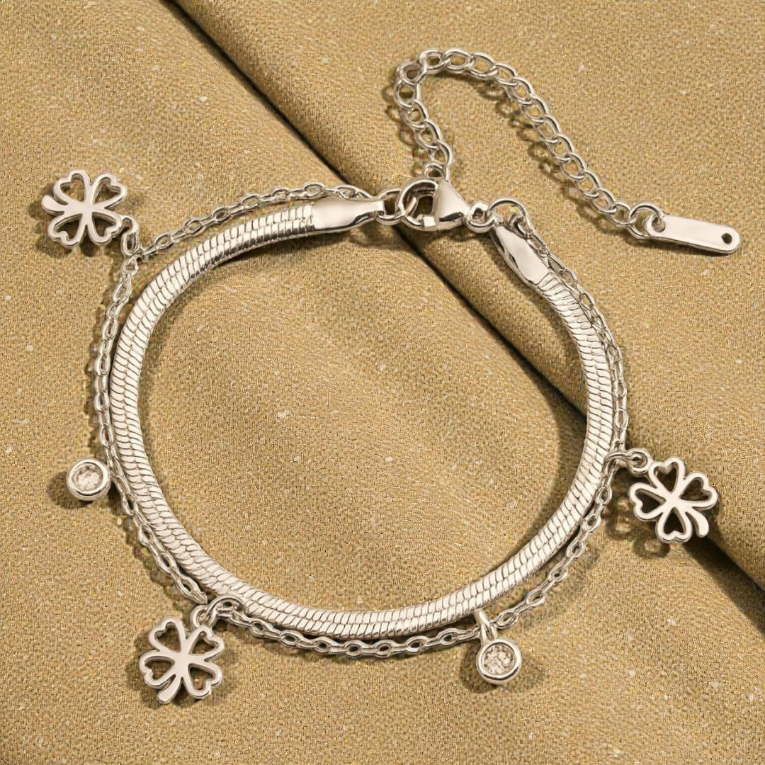 ATELIER-TIBET – Bracelet Trèfle Enchanté - Couleur Or / Argent