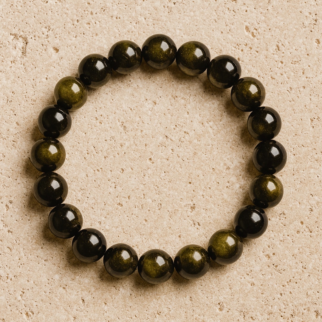 ATELIER-TIBET – Bracelet Bouclier de Lumière en Obsidienne Dorée