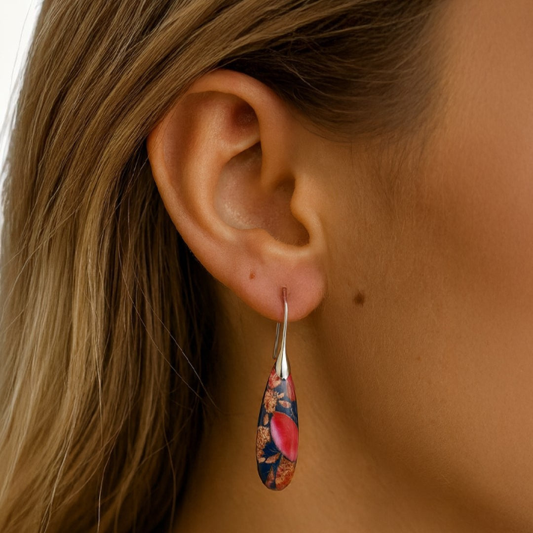ATELIER-TIBET – Boucles d'Oreilles Larme Ethnique en Jaspe