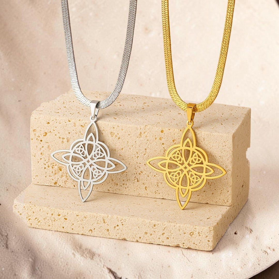 ATELIER-TIBET – Pendentif Protection Éternelle - Nœud de Sorcière, Chaîne plate