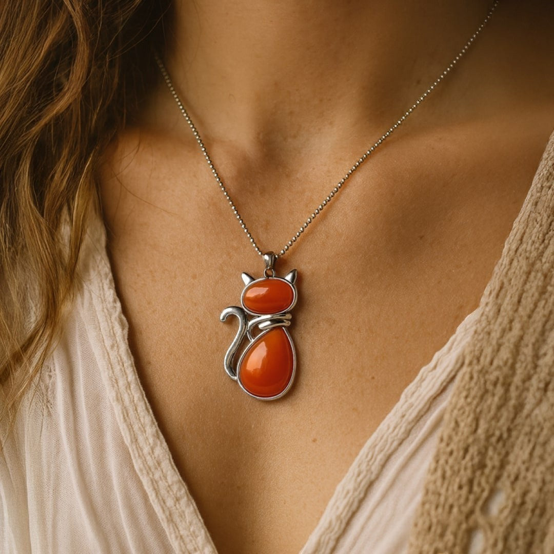 ATELIER-TIBET – Pendentif Chat en Pierre Naturelle