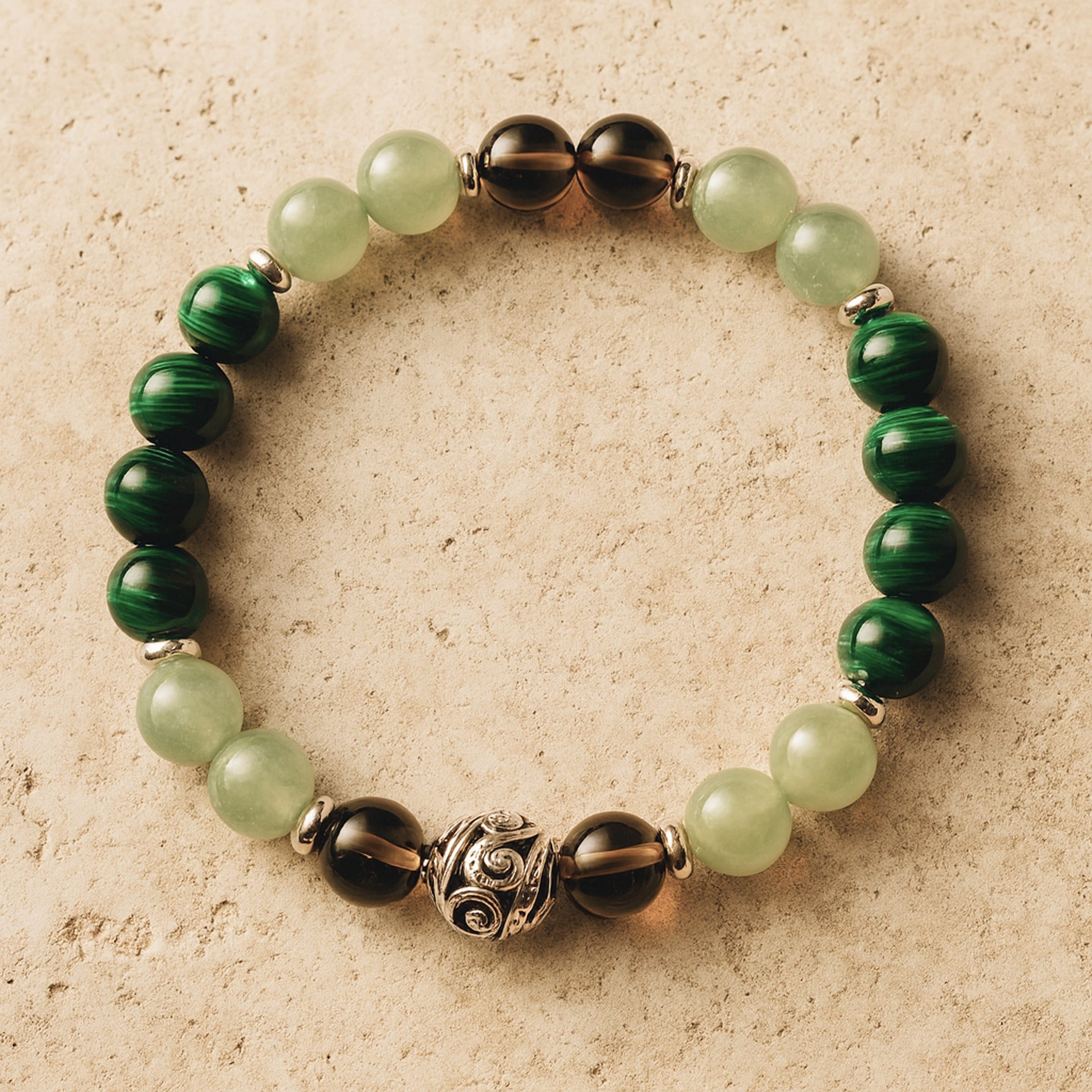 ATELIER-TIBET – Bracelet Chance & Protection en Aventurine, Malachite & Quartz Fumé