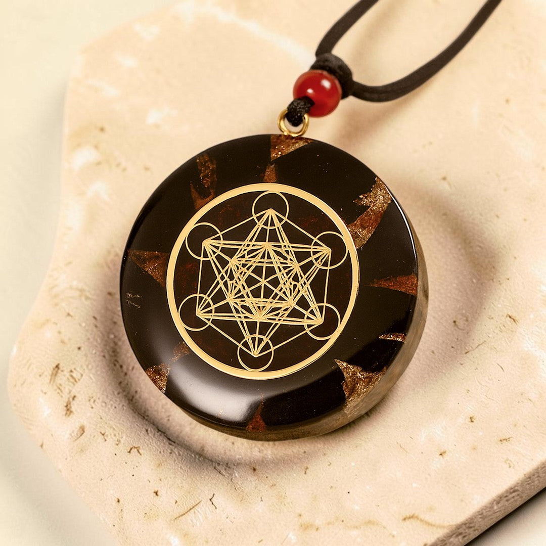 ATELIER-TIBET – Pendentif Orgonite Puissance de Métatron en Obsidienne & Grenat