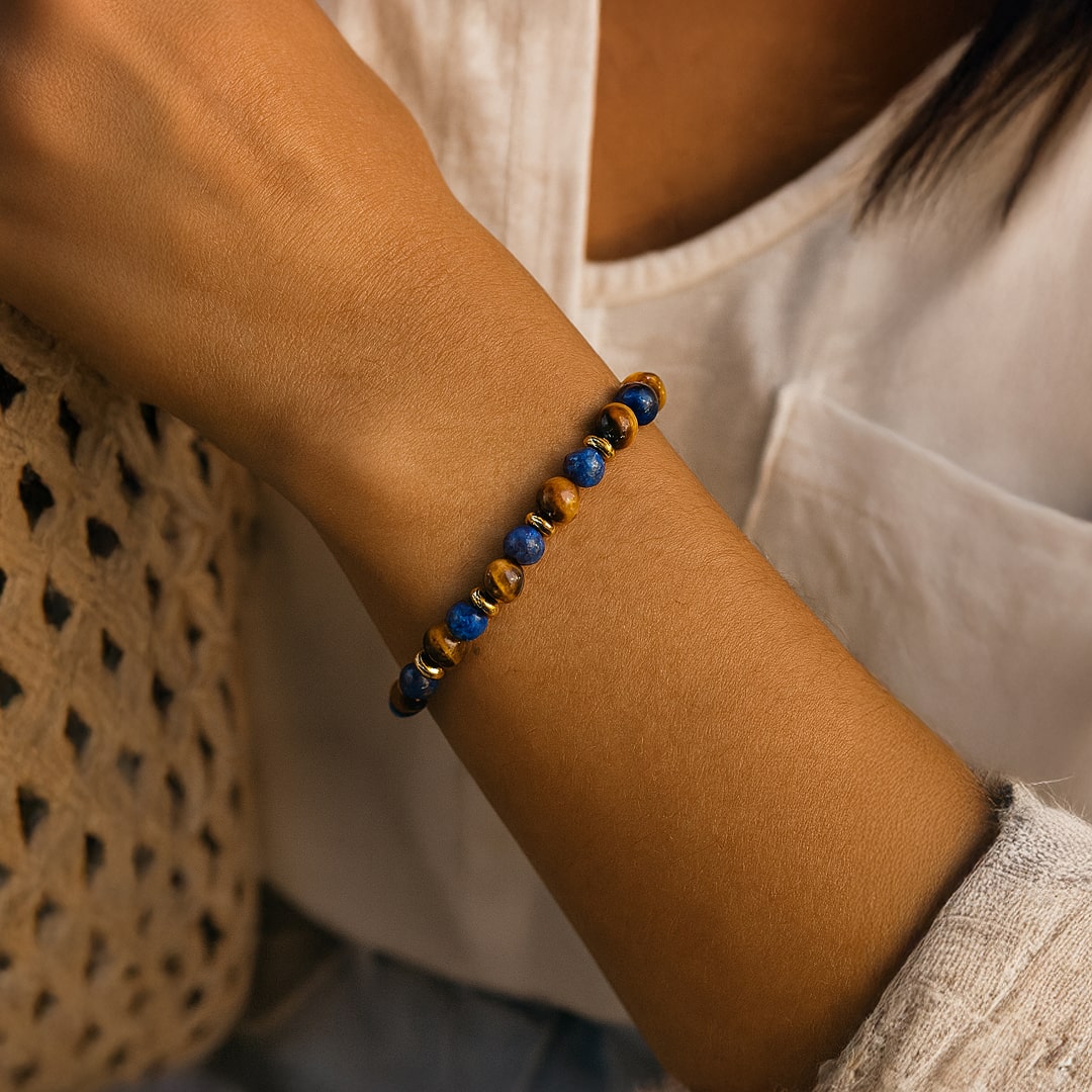 ATELIER-TIBET – Bracelet Lâcher-Prise en Oeil de Tigre & Lapis Lazuli
