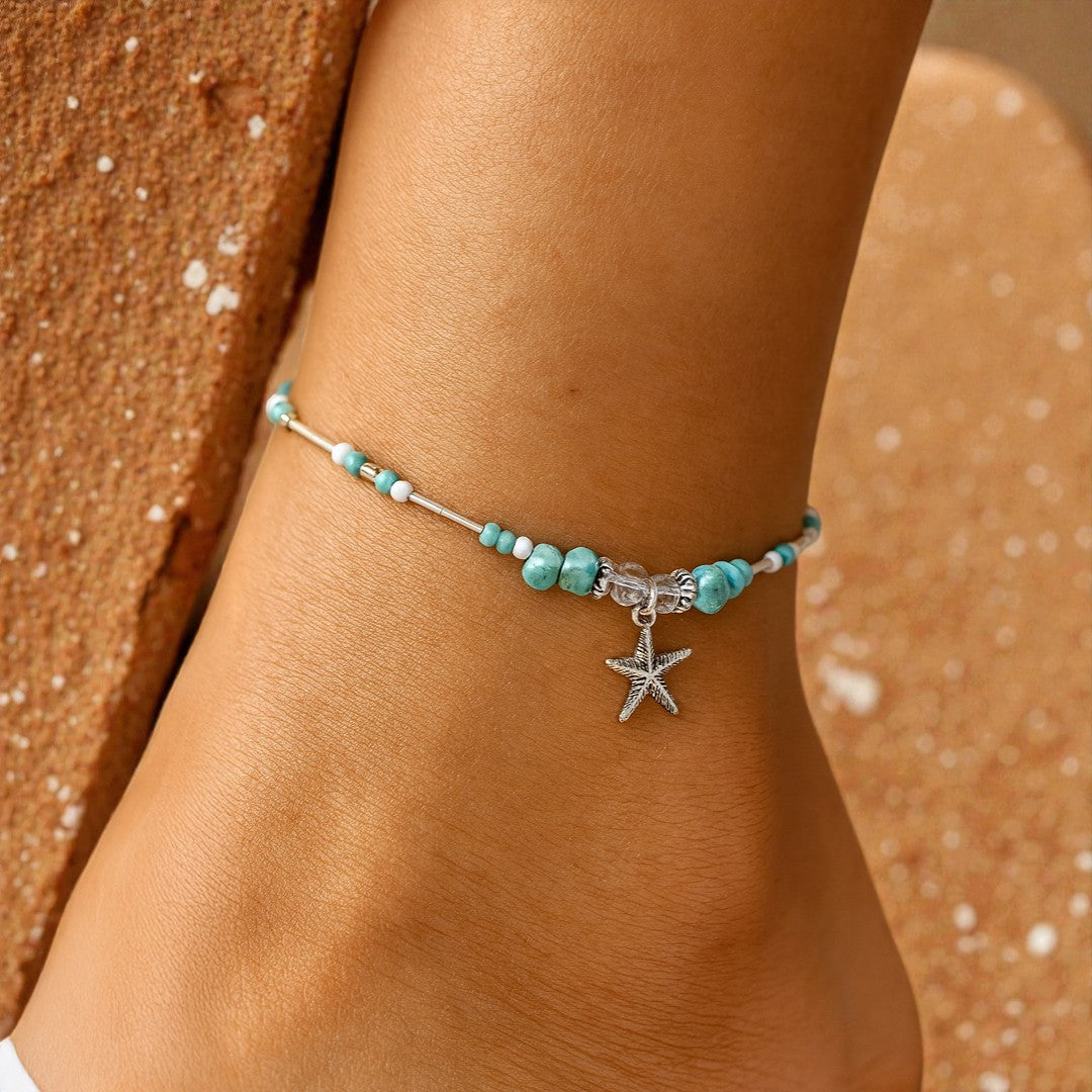 ATELIER-TIBET – Bracelet de Cheville Étoile de Mer en Turquoise
