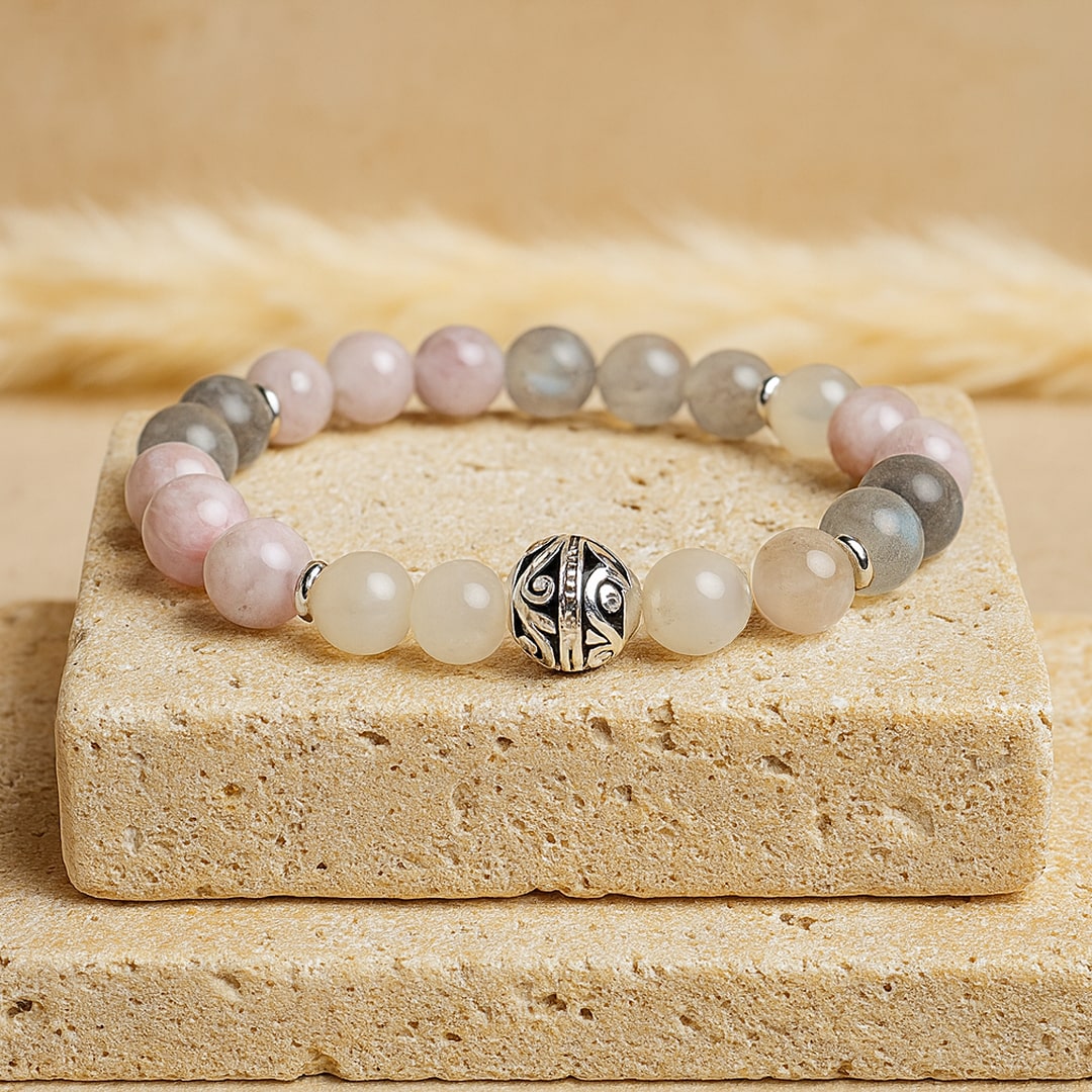 ATELIER-TIBET – Bracelet Premium Énergie Féminine en Labradorite, Pierre de Lune & Kunzite