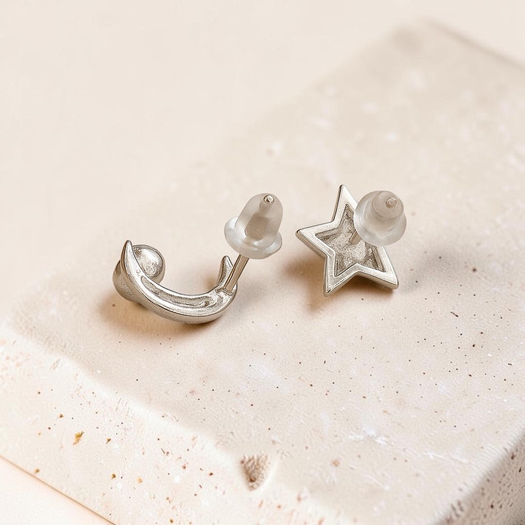 ATELIER-TIBET – Boucles d'Oreilles Lune Étoile en Labradorite & Argent