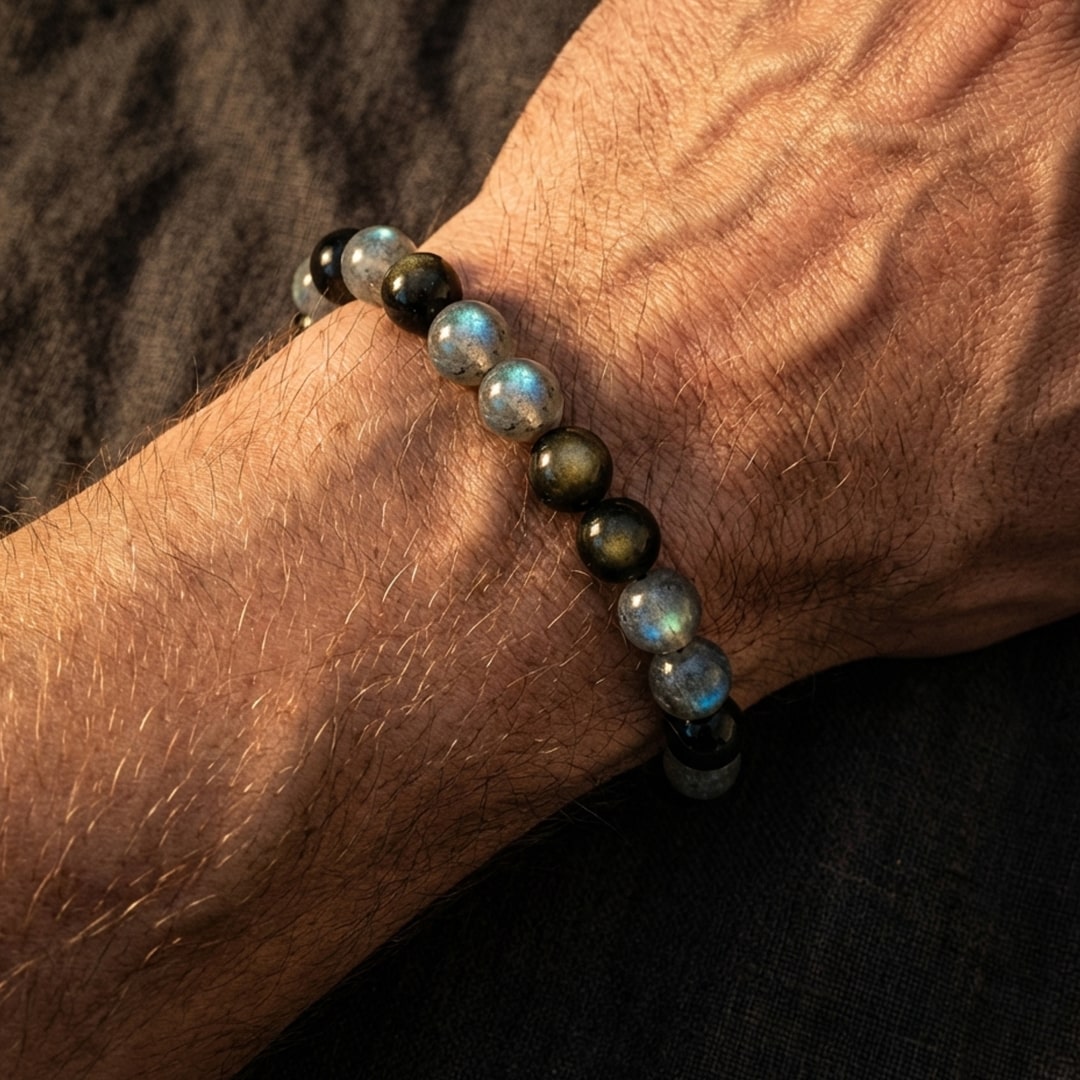 ATELIER-TIBET – Bracelet Refuge Spirituel en Labradorite & Obsidienne Dorée