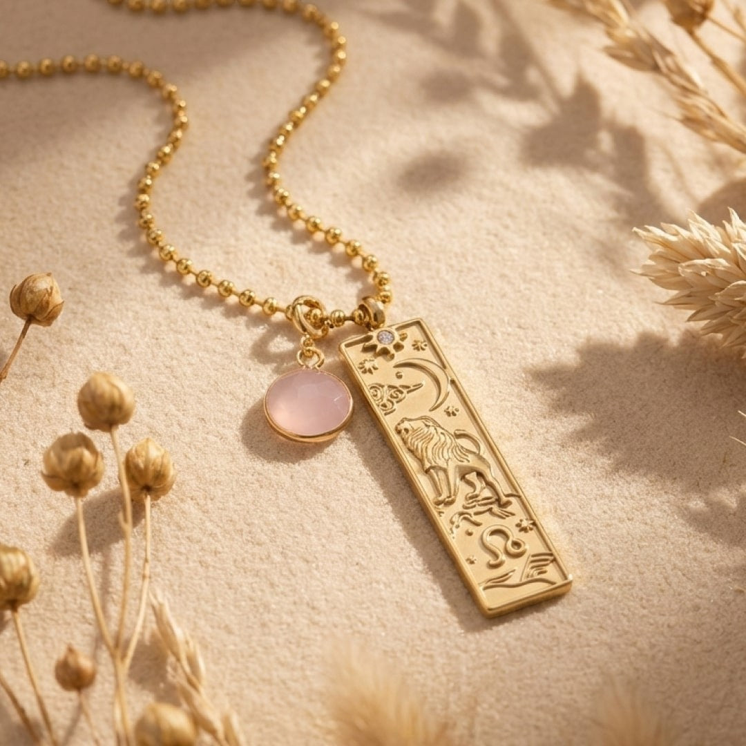 ATELIER-TIBET – Collier Rectangle - Signe Astrologique et sa Pierre Naturelle