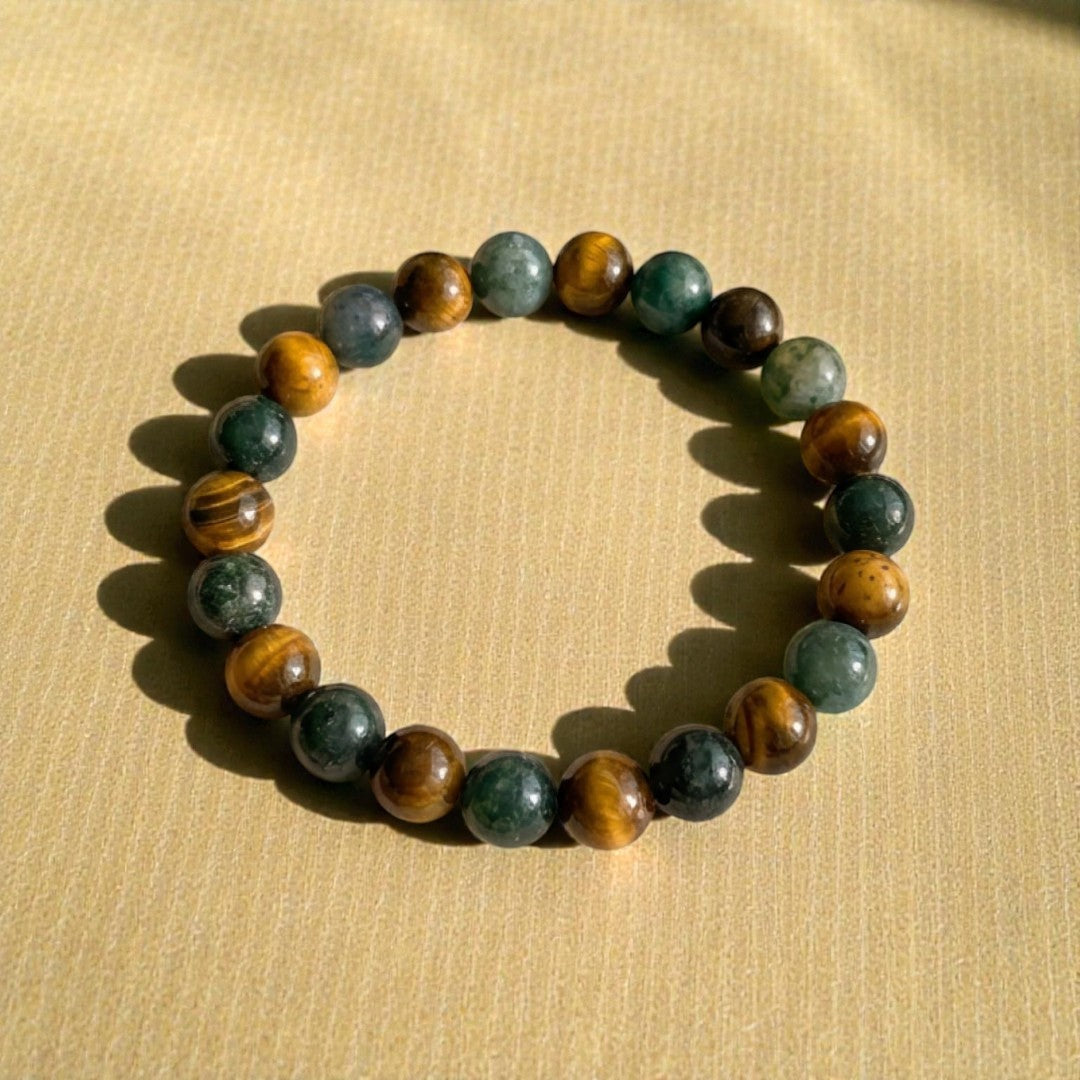 ATELIER-TIBET – Bracelet Équilibre & Protection en Oeil de Tigre & Agate Mousse