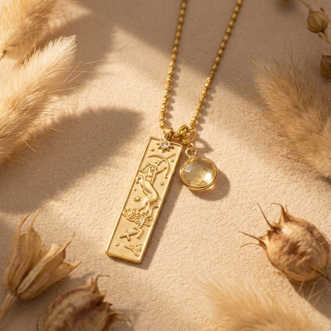 ATELIER-TIBET – Collier Rectangle - Signe Astrologique et sa Pierre Naturelle
