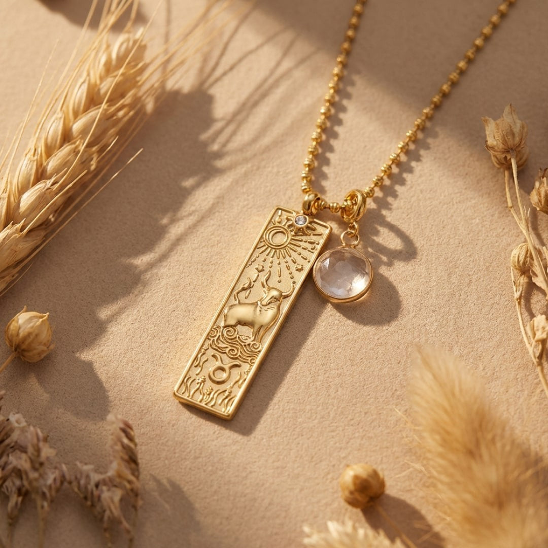 ATELIER-TIBET – Collier Rectangle - Signe Astrologique et sa Pierre Naturelle