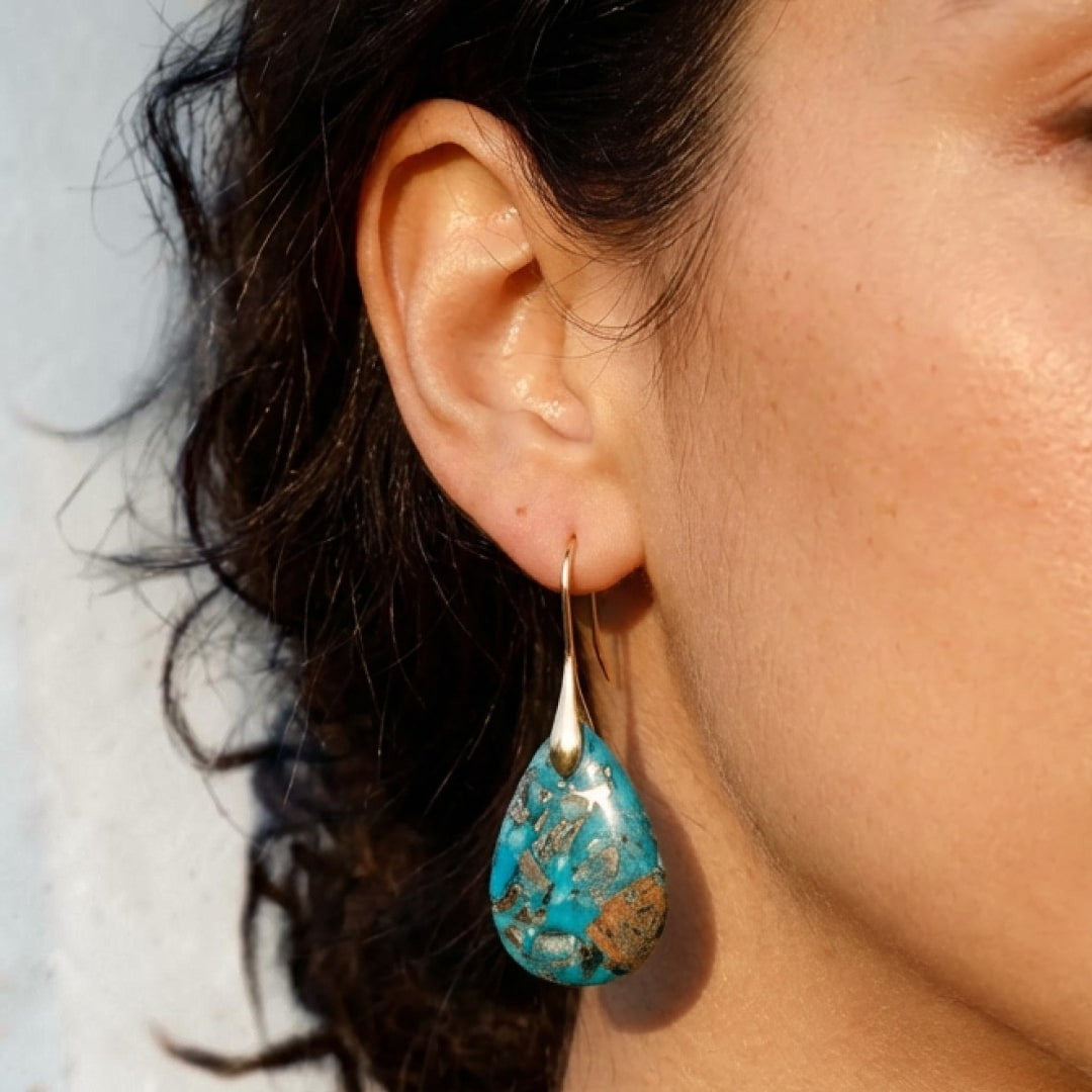 ATELIER-TIBET – Boucles d’Oreilles Gouttes Aquarella en Jaspe Bleu