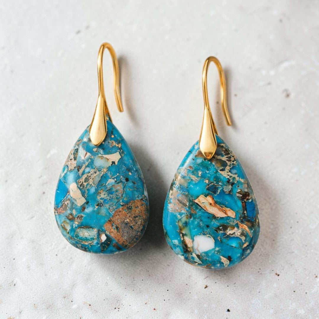 ATELIER-TIBET – Boucles d’Oreilles Gouttes Aquarella en Jaspe Bleu