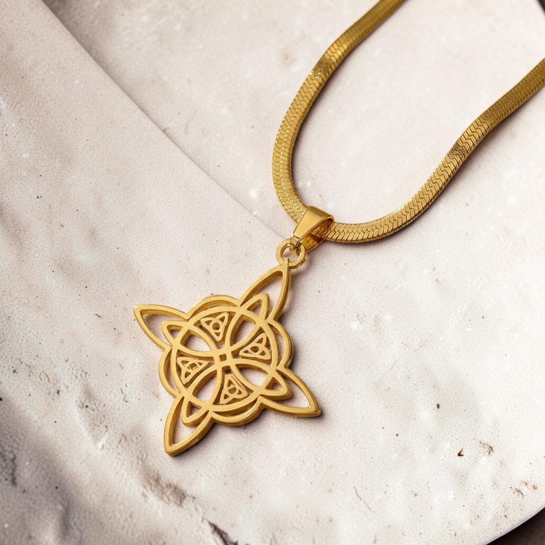 ATELIER-TIBET – Pendentif Protection Éternelle - Nœud de Sorcière, Chaîne plate