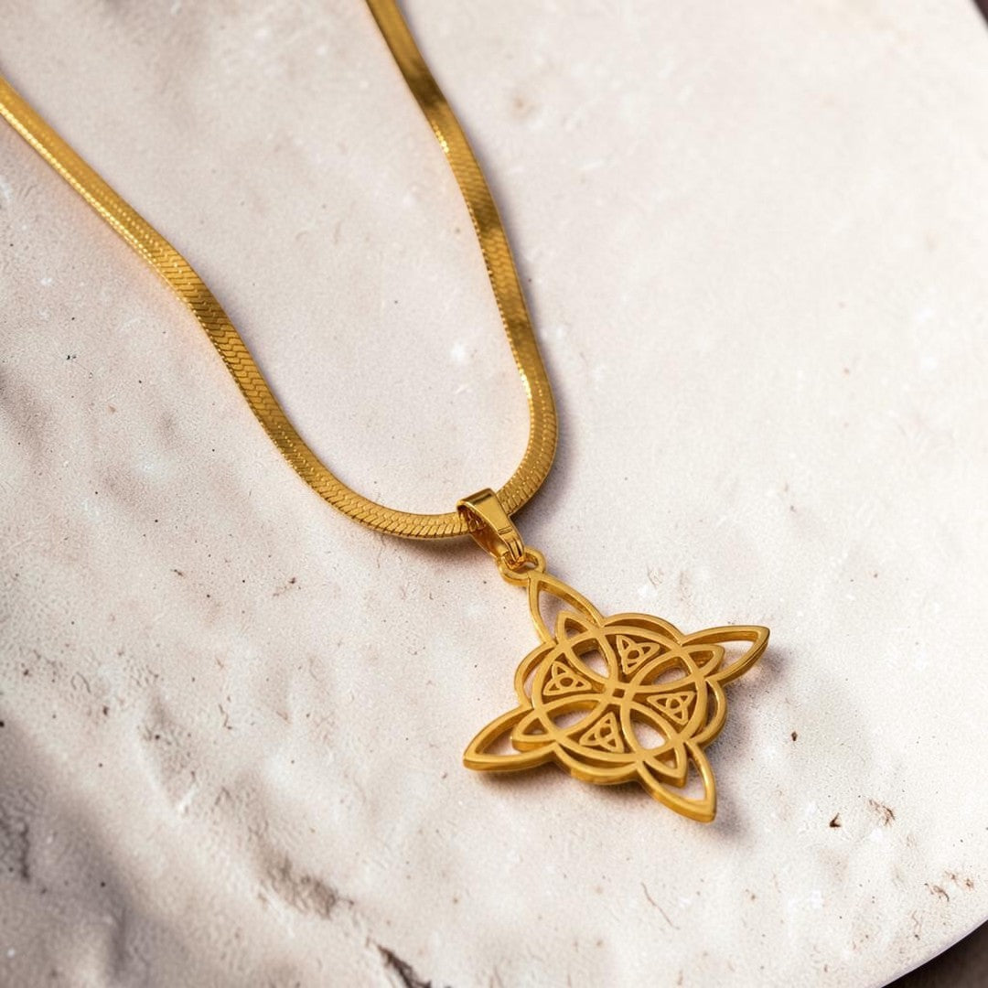ATELIER-TIBET – Pendentif Protection Éternelle - Nœud de Sorcière, Chaîne plate