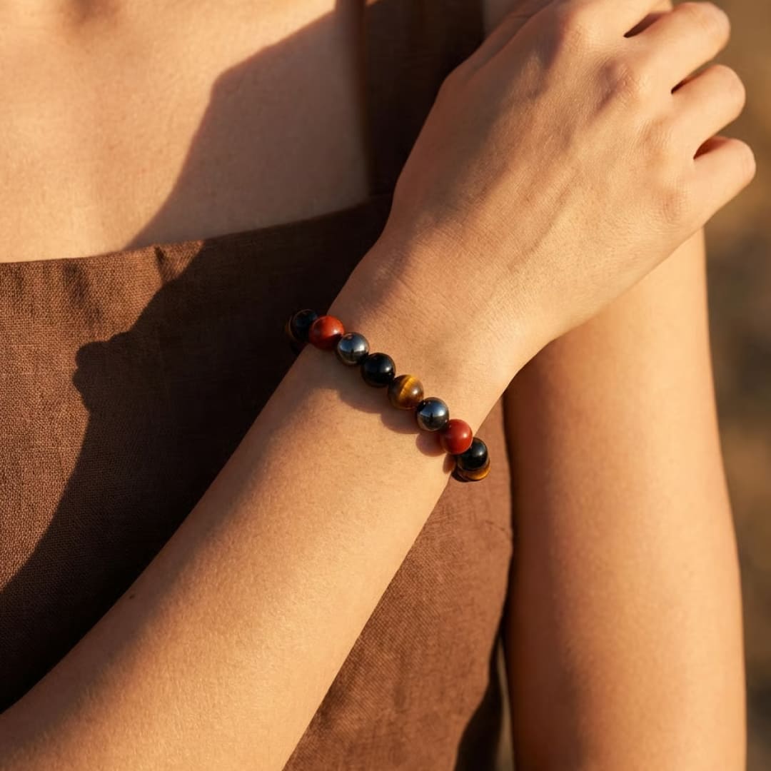 ATELIER-TIBET – Bracelet Ancrage & Protection en Tourmaline, Jaspe Rouge, Hématite & Oeil de Tigre