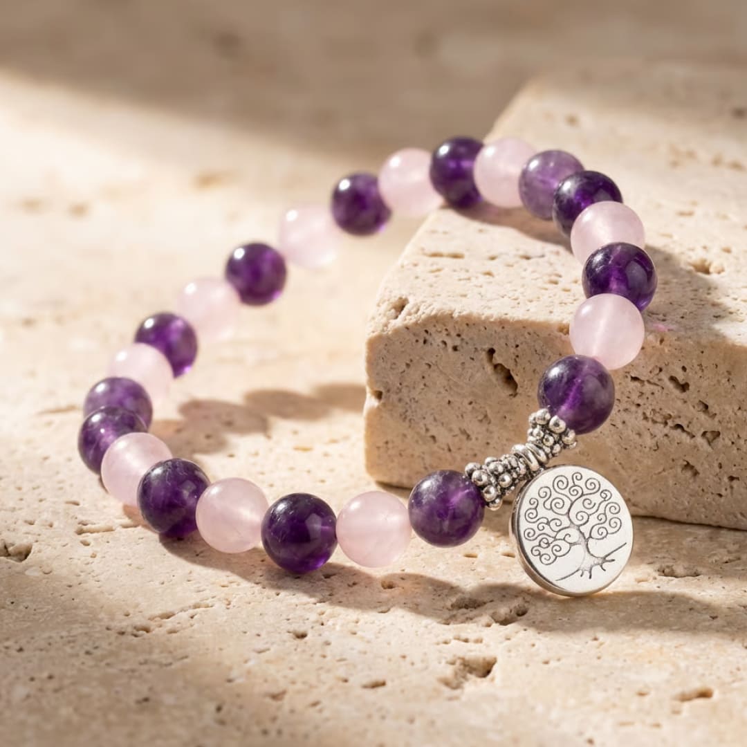 ATELIER-TIBET – Bracelet Amour & Spiritualité en Améthyste & Quartz Rose