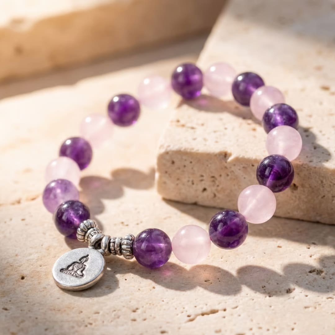 ATELIER-TIBET – Bracelet Amour & Spiritualité en Améthyste & Quartz Rose