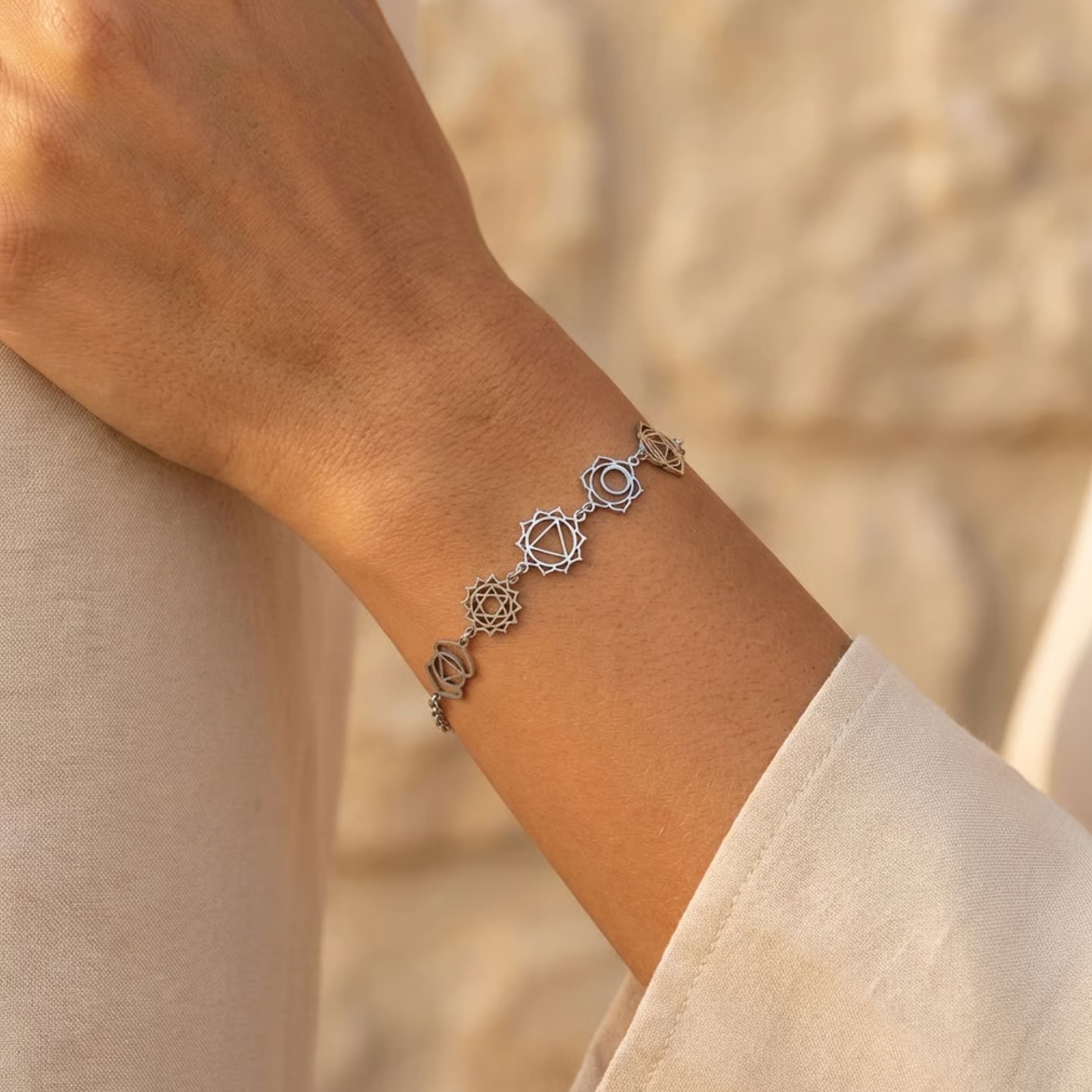 ATELIER-TIBET – Bracelet Alignement – Symboles des 7 Chakras