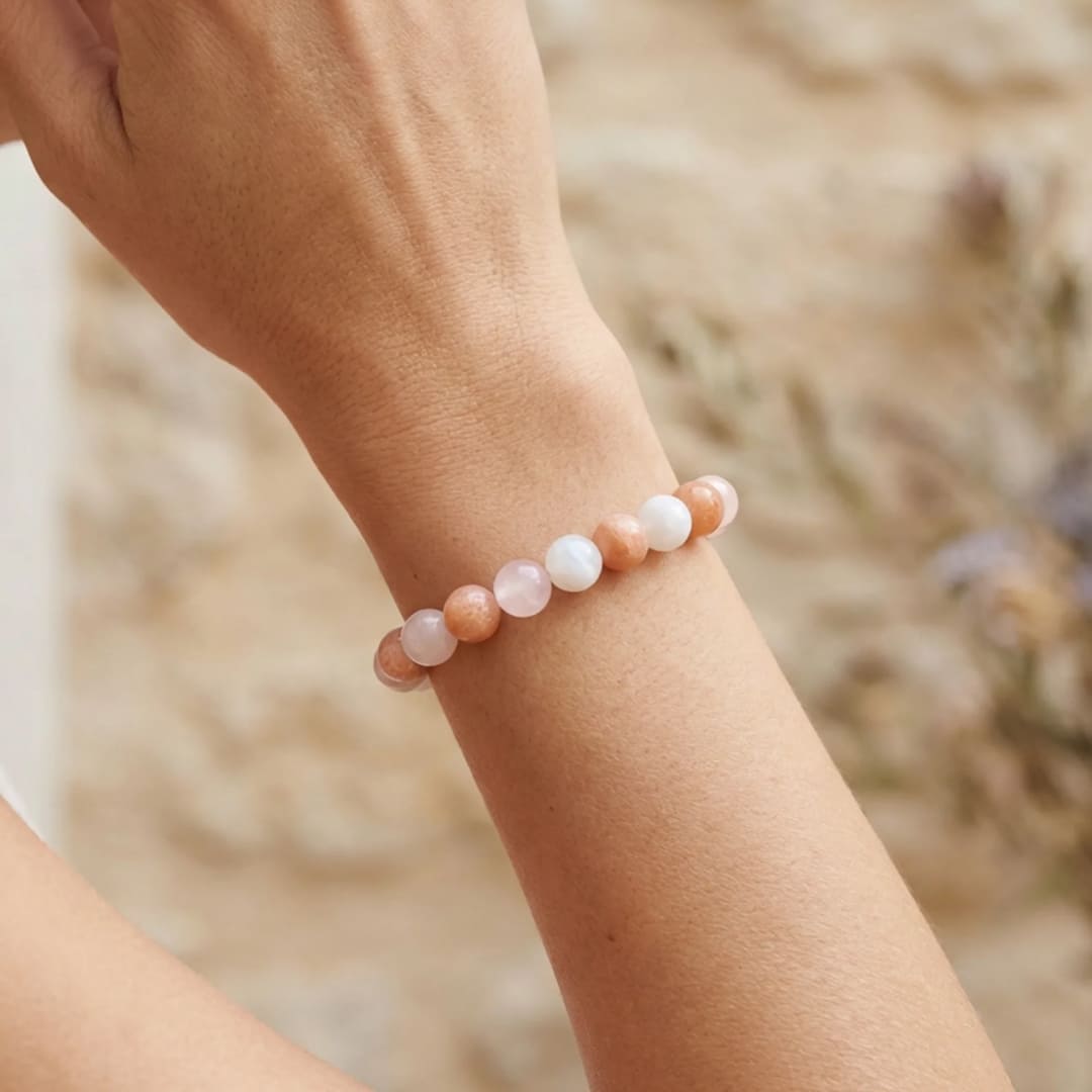 ATELIER-TIBET – Bracelet Vénus en Pierre de Soleil, Quartz Rose & Pierre de Lune