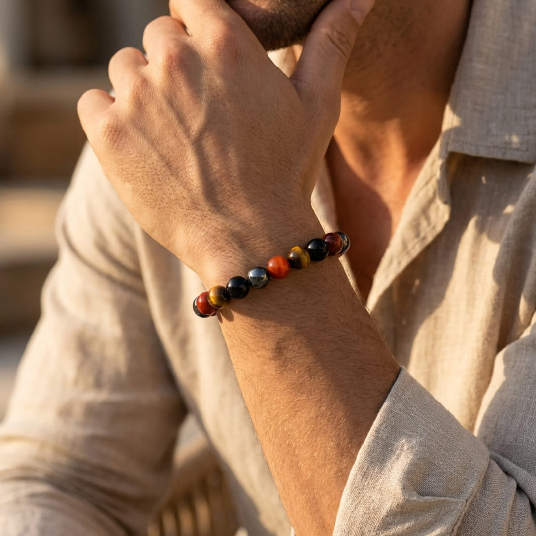 ATELIER-TIBET – Bracelet Ancrage & Protection en Tourmaline, Jaspe Rouge, Hématite & Oeil de Tigre