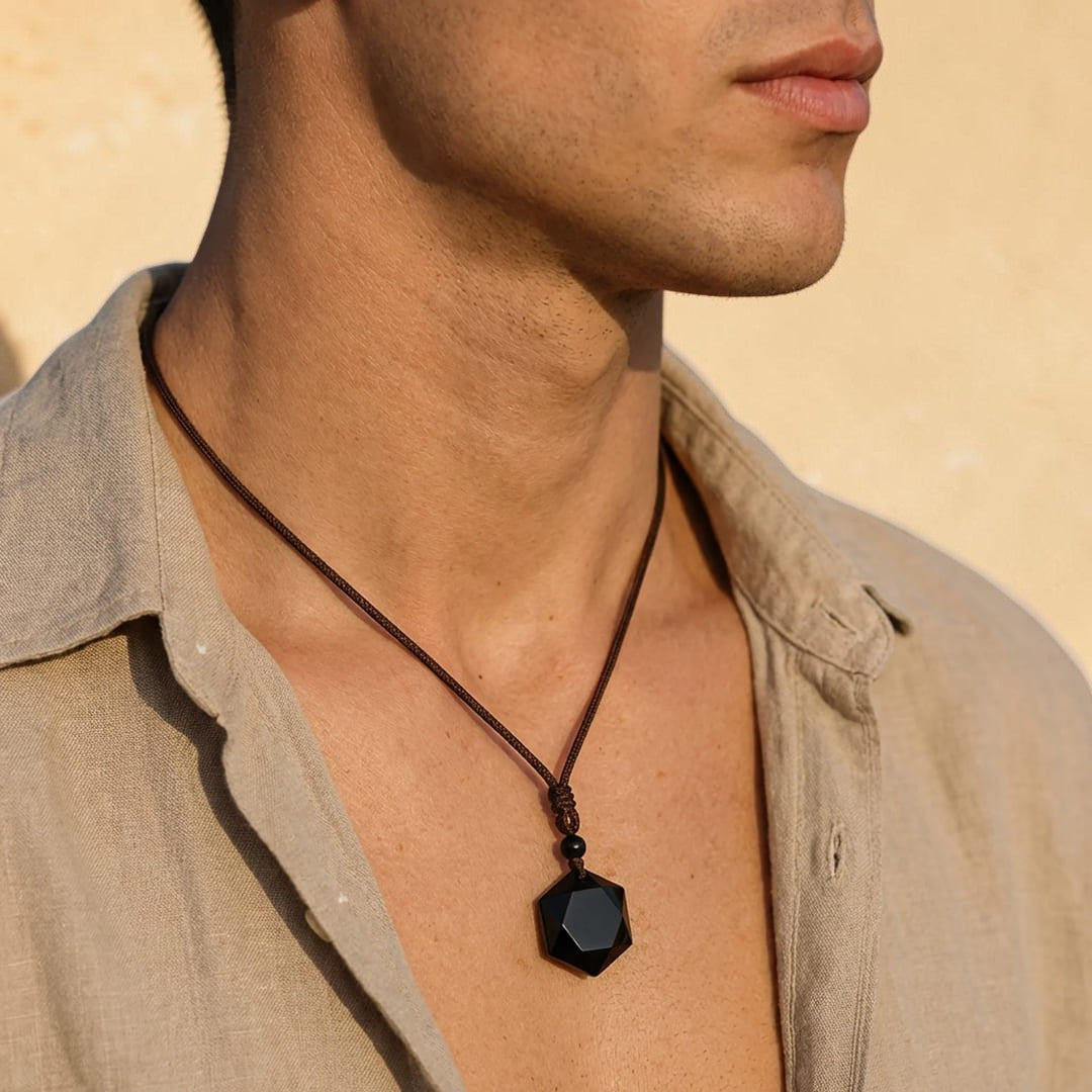 ATELIER-TIBET – Pendentif Étoile en Obsidienne Noire