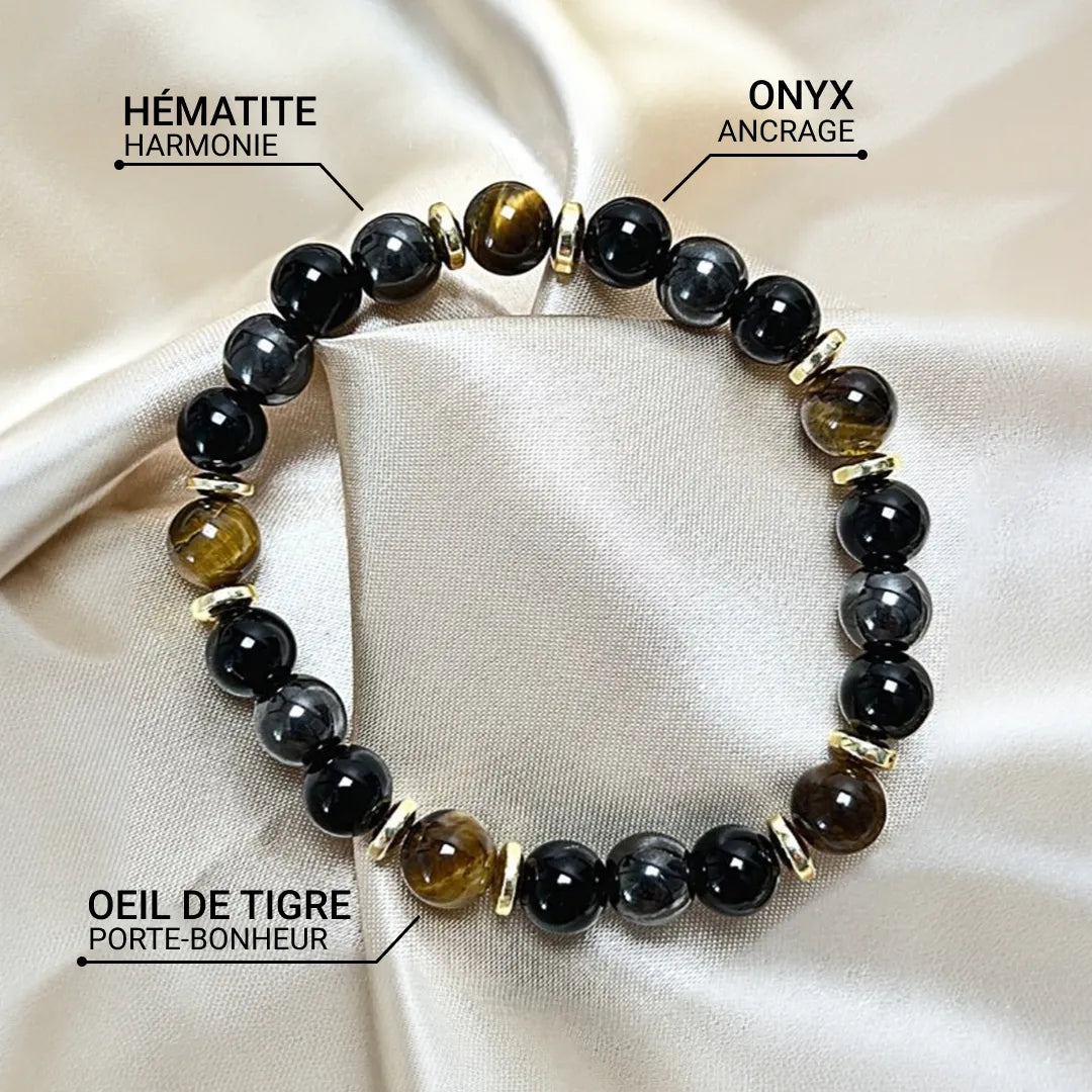 ATELIER-TIBET – Bracelet Confiance & Protection en Oeil de Tigre, Hématite & Onyx