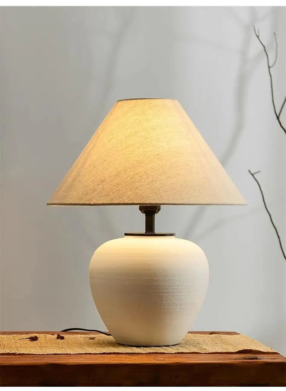 ATELIER-TIBET – Lampe de Table Japonaise en Céramique & Tissu