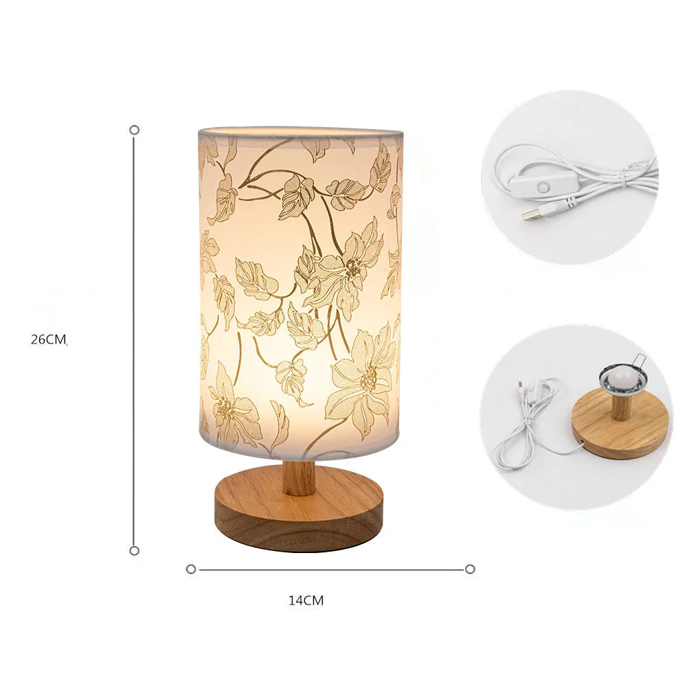 ATELIER-TIBET – Lampe de Chevet Florale en Bois & Tissu, Lumière LED Douce et Apaisante