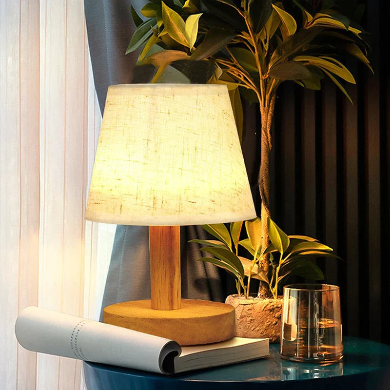ATELIER-TIBET Lampe de Table Japonaise en Tissu et Bois – Lampe Zen Compacte pour Chambre ou Salon