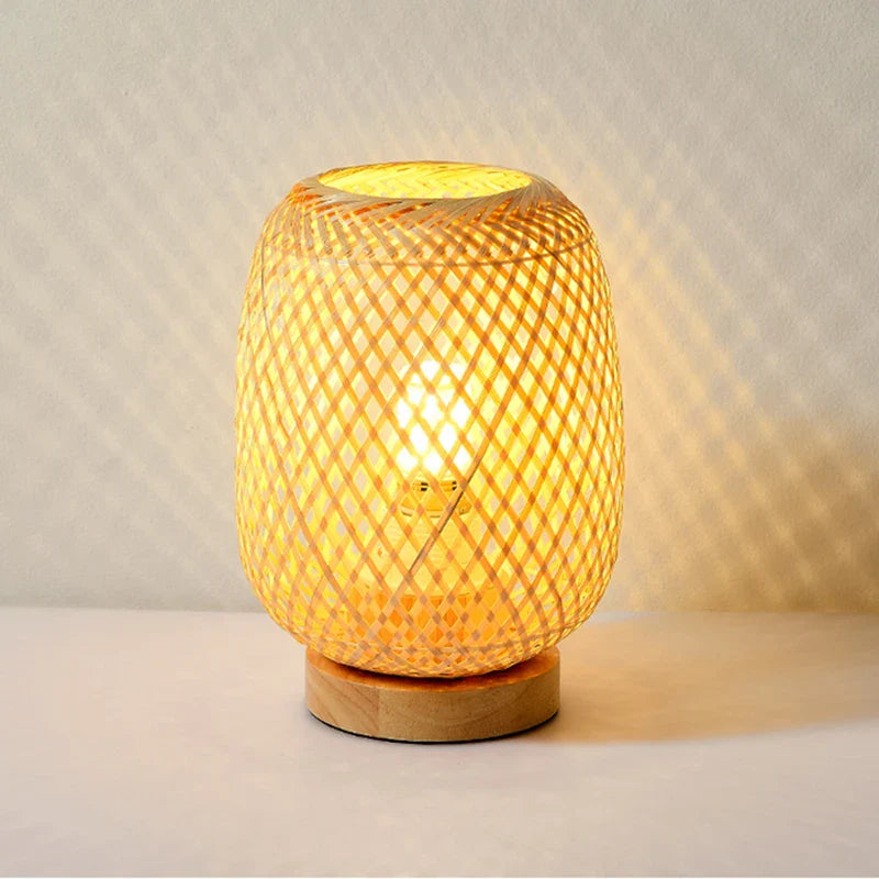 ATELIER-TIBET – Petite Lampe Japonaise Décorative Tissée en Bambou & Bois, Lumière Zen