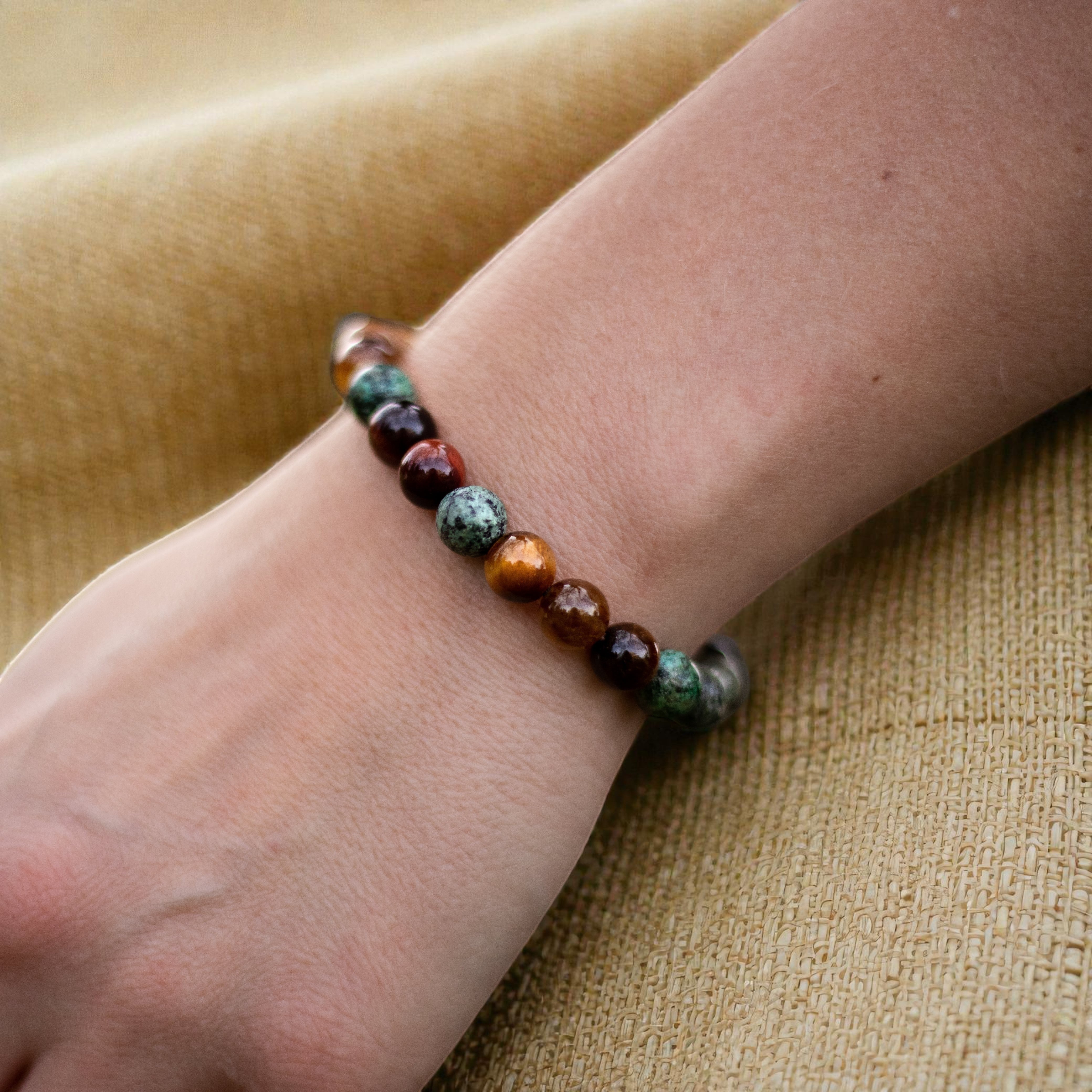 ATELIER-TIBET – Bracelet Énergies Protectrices en Oeil de Tigre, Oeil de Taureau & Turquoise Africaine